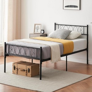 homfan Metal Twin Bed Frame with Headboard and Footboard for Girls and Boys, Twin Size Platform Bed Frame, No Box Spring Needed, Black - 1 of 4