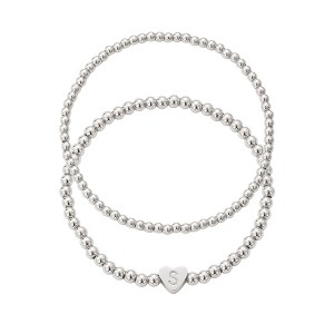 Adornia Silver Plated Ball Bead Initial Bracelet Set - 1 of 1