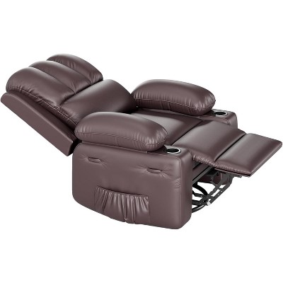 Leather Recliner Chair, Manual Recliner w/Comfortable Arms and Cup Holders for Living Room CF8011