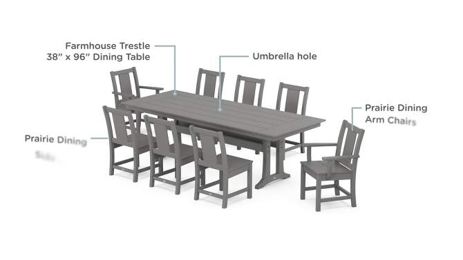 POLYWOOD 9pc Prairie Farmhouse Outdoor Patio Dining Set with Trestle Legs, 2 of 3, play video