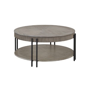 38" Wooden Contemporary Round Coffee Table with Storage Shelf and Metal Legs for Living Room - 1 of 4