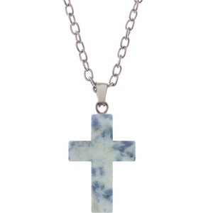 Natural Stone Cross Necklace Charm Cross Birthstone Pendant Quartz Healing Crystal Jewelry, Lapis Lazuli - 1 of 4
