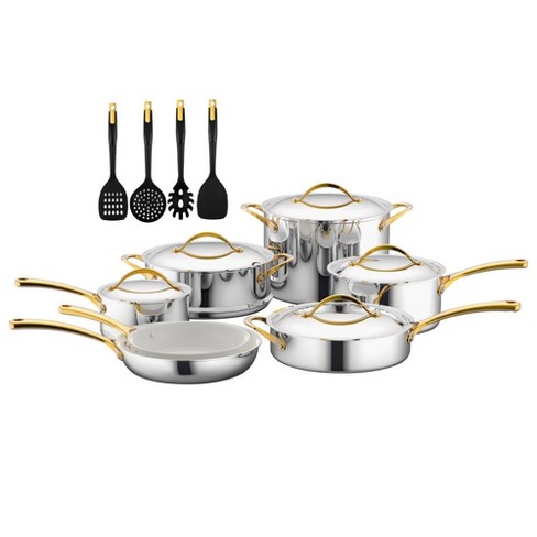 Nutrichef Kitchenware Pots & Pans Set - 16-Piece Set Clad Kitchen Cookware with Nylon Utensils, Fry Pan Interior Coated w/ Prestige Ceramic Non-Stick