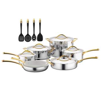 NutriChef 17 Piece Non-Stick Cookware Set, Pots & Pans with foldable Knob,  Space Saving, Stackable, Nylon Tools Induction B - AliExpress