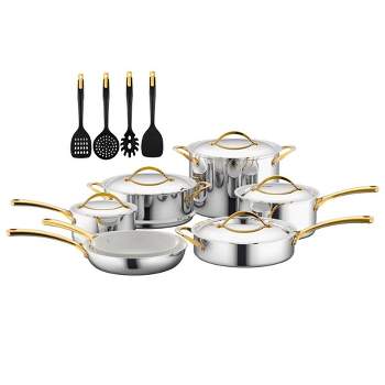 NutriChef Kitchenware Pots & Pans Set - 16-Piece Set Clad Kitchen Cookware with Nylon Utensils, Fry Pan Interior Coated w/ Prestige Ceramic Non-Stick