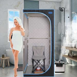 Vynxaria Portable Plus Type Full Size Steam Sauna tent. Spa, Detox ,Therapy and Relaxation at home.Larger Space,Stainless Steel Pipes Connector -Black - 1 of 4