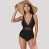 Anna-Kaci Swim Women's Deep V Mesh Panel One Piece Swimsuit with Sheer Waist Detail and Adjustable Straps - 4 of 4
