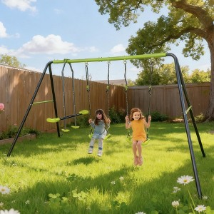 Gulches Lime Green Outdoor Swing Set for Ages 3  - 4-Seat (2 Traditional Swings   Face-to-Face Glider), 440lbs Capacity, Weather-Resistant - 1 of 4