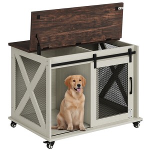 Whizmax Dog Crate Furniture with Sliding Barn Door,Flip Top Furniture Style Dog Crate End Table with Wheels,Indoor Dog Kennel Furniture with Removable Divider,Dog House - 1 of 4