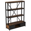 NicBex Bookcases for Living Room 4 Tier Rustic Wood Metal Freestanding Open Book Shelf Corner Bookcase with Drawers for Home Office - 4 of 4