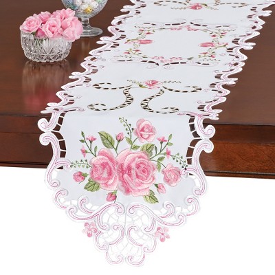 Collections Etc Embroidered Dainty Rose Scalloped Edge Table Linens