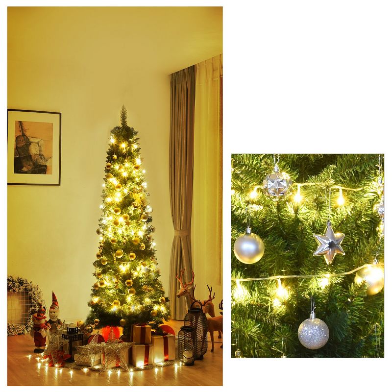 Tangkula 5/6/7/8/9FT Pencil Christmas Tree PVC Artificial Slim Tree w/ Metal Stand Home Holiday Decor Green, 4 of 8