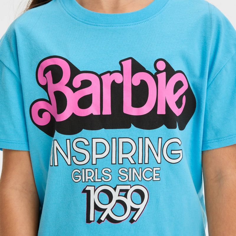 Girls' Barbie Short Sleeve Cropped Graphic T-Shirt - Blue, 2 of 4