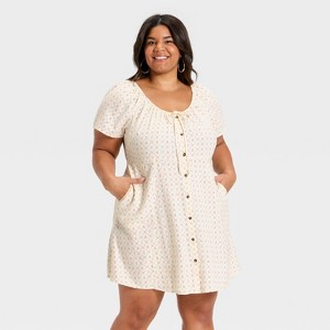 Women's Short Sleeve Button-Front Mini Sundress - Universal Thread