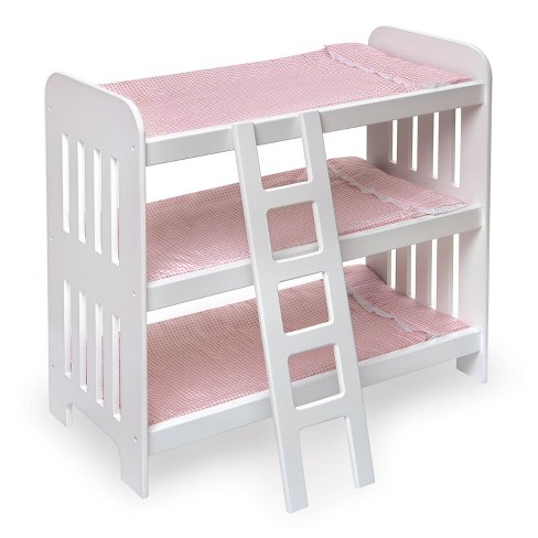 Badger Basket Triple Doll Bunk Bed with Ladder, Bedding, and Free  Personalization Kit - Pink Gingham