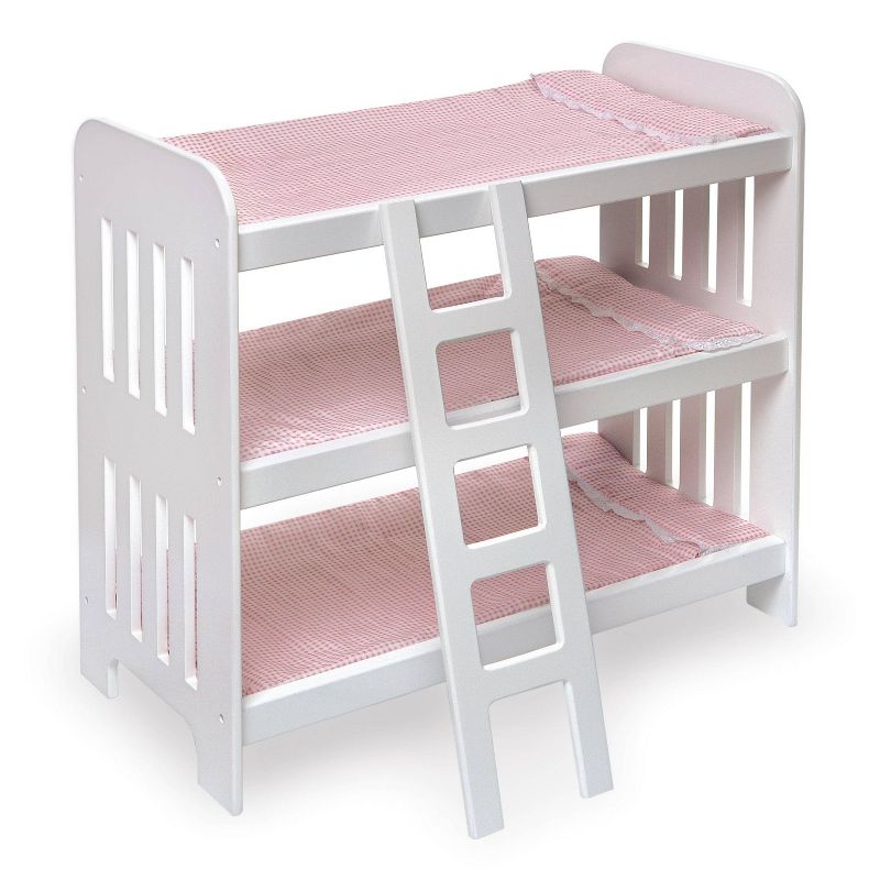 Badger Basket Triple Doll Bunk Bed with Ladder, Bedding, and Free Personalization Kit - Pink Gingham, 1 of 9