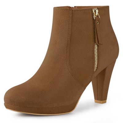 Perphy Women's Suede Platform Round Toe Chunky Heels Ankle Boots