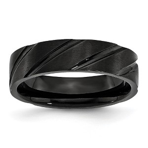 Black Bow Jewelry 6mm Black Plated Titanium Brushed Grooved Standard Fit Band - 1 of 4