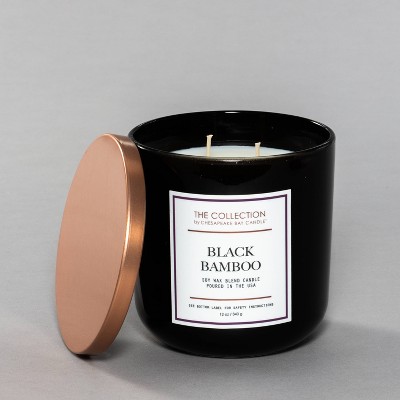 2-Wick Black Glass Black Bamboo Lidded Jar Candle 12oz - The Collection By  Chesapeake Bay Candle