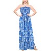 LA LEELA Women's House Daily Routine Evening Wear Boho Maxi Dress Smocked Top Evening Long Strapless Tube Dresses for Women One Size Blue, Floral - 2 of 4