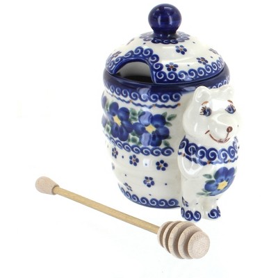 Blue Rose Polish Pottery Spring Blossom Honey Pot