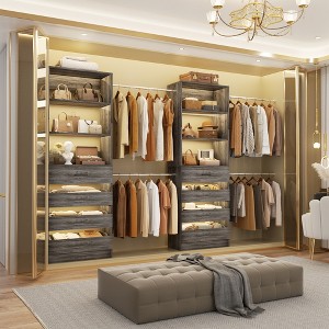Aheaplus 8-11FT Closet Organizer with Drawers, Walk-in Wardrobe Closet System with 4 Hanging Rods - 1 of 4