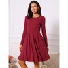 INSPIRE CHIC Women's Long Sleeve Round Neck A-Line Swing Knee Length Dress with Pockets - 4 of 4
