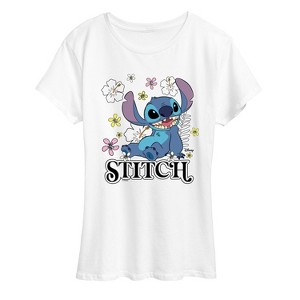 Women's - Disney - Stitch Sit Floral Short Sleeve Graphic T-Shirt - 1 of 4
