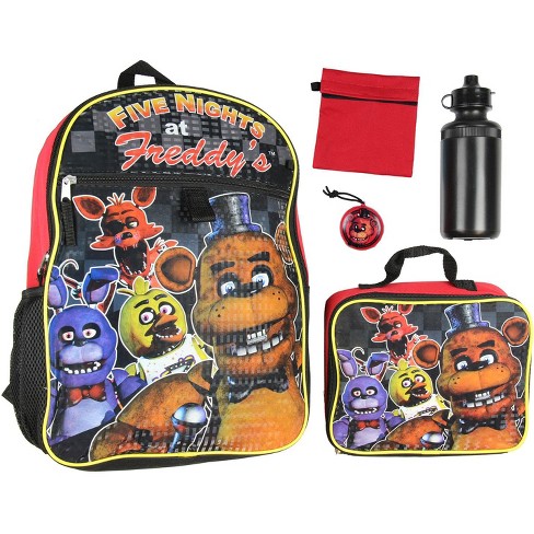 Five Nights at Freddy's 16 Backpack Lunch Box Water Bottle Lunch Kit -5 Piece