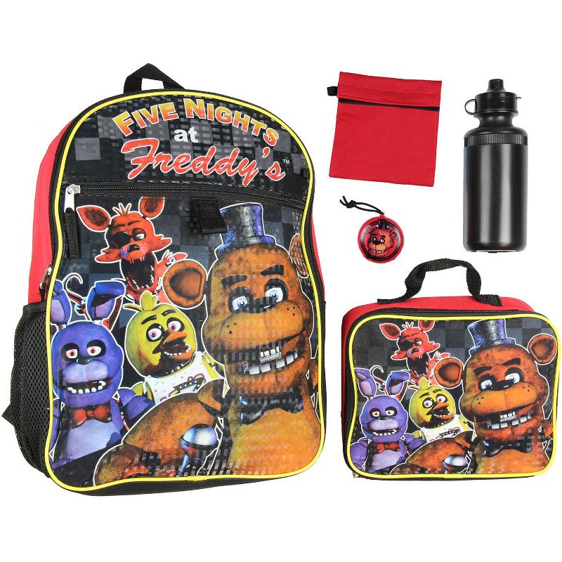 Five Nights At Freddy's 16" School Backpack Lunch Box Water Bottle 5pc Set Multicoloured, 1 of 5