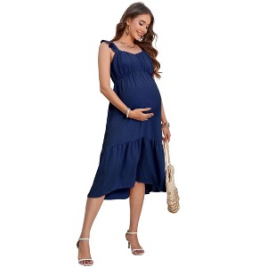 Coolmee Women Summer Maternity Midi Dress Backless Ruffle Sleeveless Spaghetti Strap Ruffle Casual Boho Long Dress - 1 of 4
