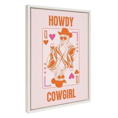Kate & Laurel All Things Decor 18"x24" Sylvie Howdy Cowgirl Pink Orange Framed Canvas by Honey Island Studio White
