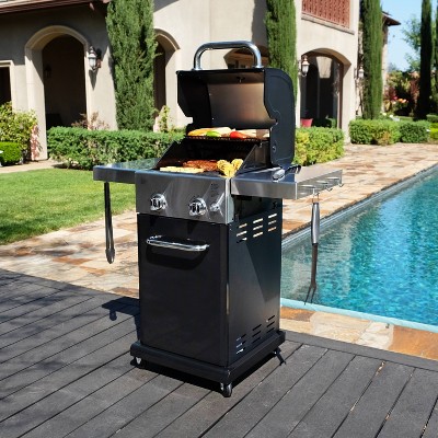 Compact Black Propane Gas Grill with Foldable Side Tables