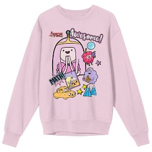 Adventure Time Princess Bubblegum Math Finn & Care Jake Crew Neck Long Sleeve Cradle Pink Adult Sweatshirt - 1 of 2