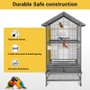 Large Brid Cage, Wrought Iron Bird Fight Cage for Parakeet Conure Cockatoo, Outdoor Bird Cage with Wheels, 4 Perches, 4 Feed Bowls, Black - 3 of 4