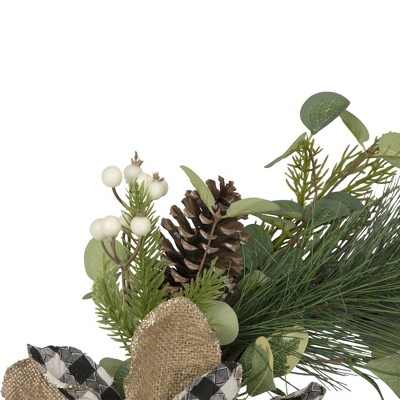 Magnolia and Pine Cones Burlap Christmas Wreath, 22-Inch
