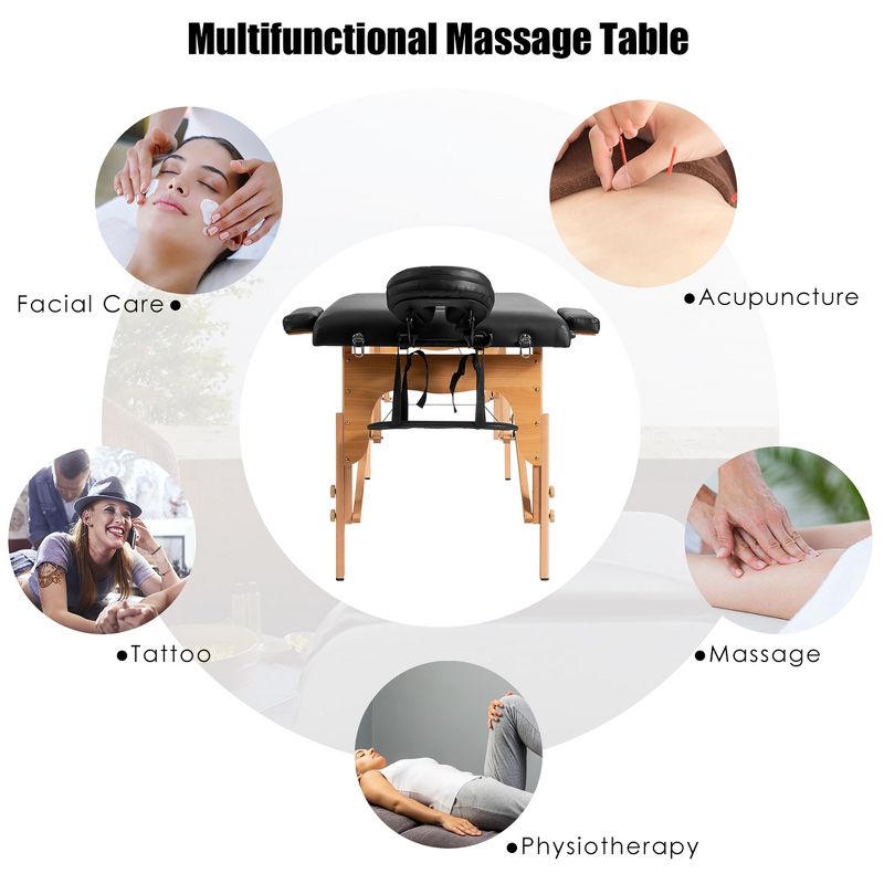Costway 84''L Portable Massage Table Adjustable Facial Spa Bed Tattoo w/ Carry Case Black, 4 of 11
