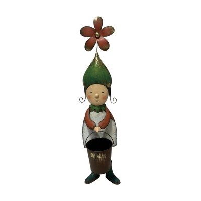 VIP Metal 30.75 in. Multicolor Stamped Garden Elf Girl with Flower Pot