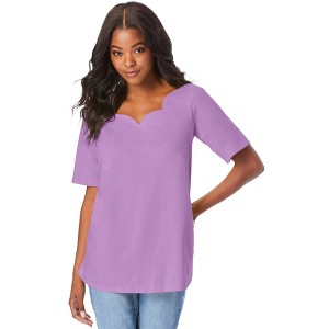 Roaman's Women's Plus Size Scalloped Scoop Neck Ultimate Tee - 1 of 4