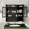 CSBDHome Wall Mounted Bathroom Cabinet with Fluted Glass Doors and Open Shelf – Black/White – Modern Metal Storage Organizer - 2 of 4