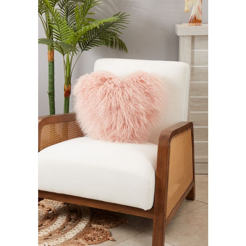 Saro Lifestyle Lush and Luxe Heart-Shaped Mongolian Lamb Fur Poly Filled Throw Pillow, 3 of 4