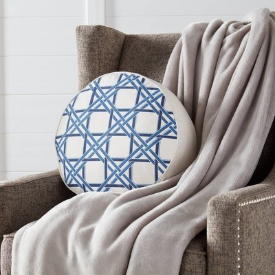 Blue and White Round Cotton Canvas Throw Pillow