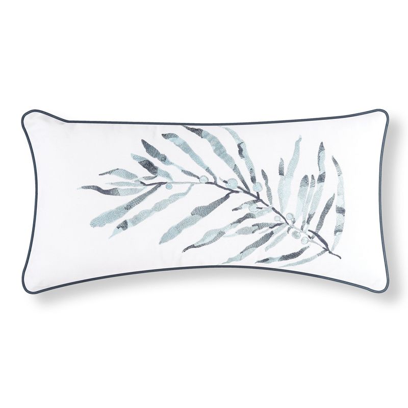 C&F Home 12" x 24" Blue Ocean Leaf Embroidered Throw Pillow, 1 of 4