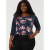 Agnes Orinda Women's Plus Size Round Neck 3/4 Raglan Sleeves Floral Printed Dressy Casual Peasant Tops - 3 of 4