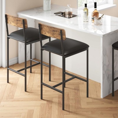 Bar Stools Set of 2, Kitchen Bar Stools with Footrest, 25.5 Inches Upholstered Bar Chairs with Back