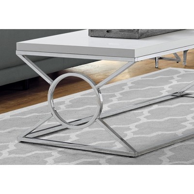 Glossy White Rectangular Wood and Chrome Metal Coffee Table