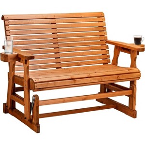 VINGLI Outdoor Glider Chair Wood Patio Glider with Cup Holder, Porch Glider with Smooth Rocking Mechanism - 1 of 4
