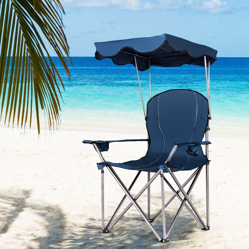 Costway Portable Folding Beach Canopy Chair W/ Cup Holders Bag Camping Hiking Outdoor, 2 of 10