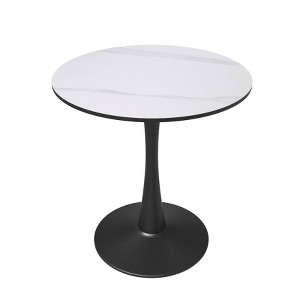 LeisureMod Bristol 27" Round Dining Table – Sintered Stone Top Accent Café Table & Sturdy Steel Black Pedestal Base for Kitchen and Small Spaces - 1 of 4