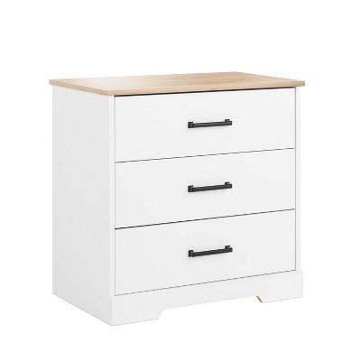White and Oak 3-Drawer Farmhouse Nightstand